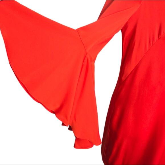 Milly Bell Sleeve Silk Blend‎ Stretch Crepe Midi Shift Dress Flame Orange Size 8 - Picture 3 of 11